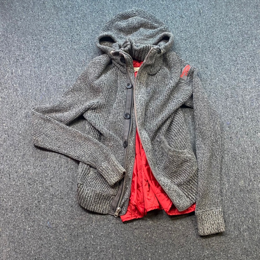 Abercrombie Fitch Hooded Cardigan Sz M Mens Gray Gorpcore Quilted Lined Jacket